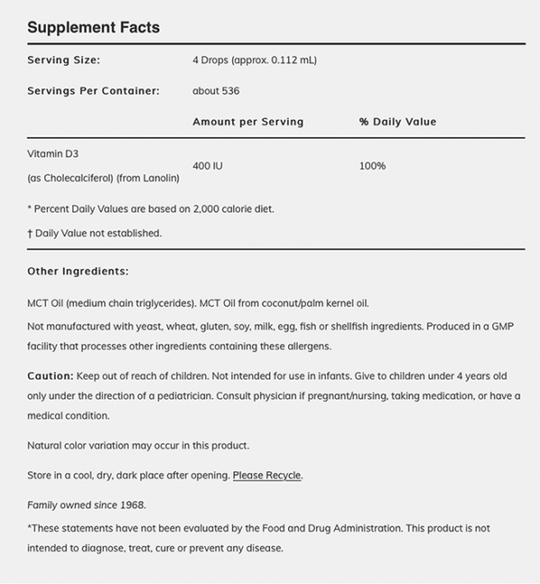 NOW FOODS Vitamin D-3 Liquid 59ml