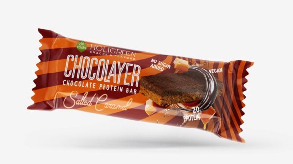HOLIGREEN Χειροποίητη Μπάρα Πρωτεΐνης Chocolayer Σοκολάτα με αλατισμένη καραμέλα 60g