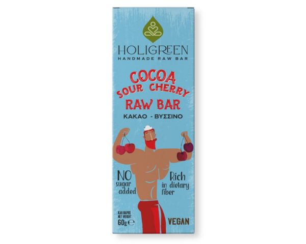 HOLIGREEN Χειροποίητη Μπάρα Κακάο Βύσσινο 60g
