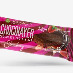 HOLIGREEN Χειροποίητη Μπάρα Πρωτεΐνης Chocolayer Σοκολάτα – Φράουλα 60g