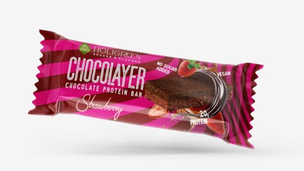 HOLIGREEN Χειροποίητη Μπάρα Πρωτεΐνης Chocolayer Σοκολάτα – Φράουλα 60g
