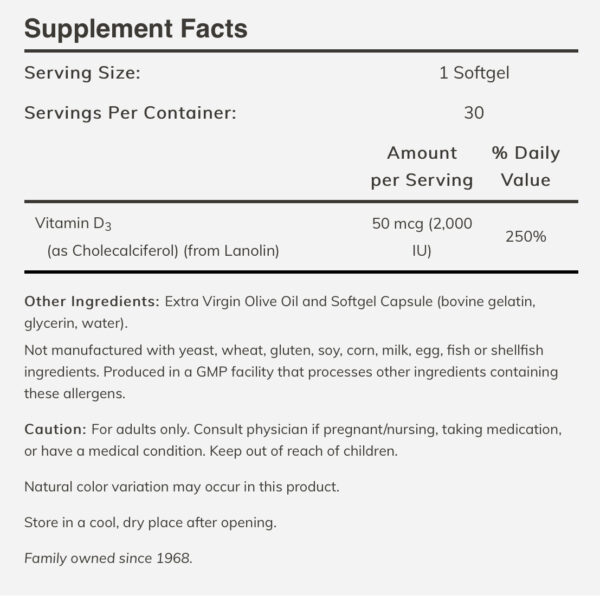 NOW FOODS Vitamin D-3 2000 IU 30Softgels