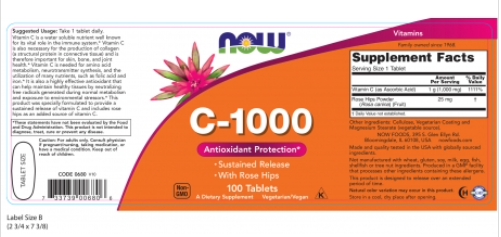NOW FOODS Vitamin C-1000 Sustained Release 100Tablets