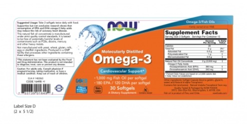 NOW FOODS Omega-3,Molecularly Distilled 30Softgels