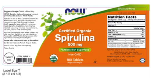 NOW FOODS Spirulina 500mg 100 Tablets
