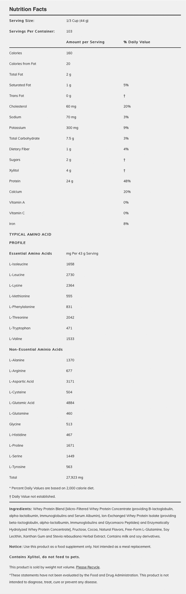 NOW FOODS Whey Protein Chocolate Powder 907g