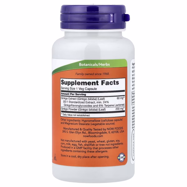 NOW FOODS Ginkgo Biloba 60mg 60VegCapsules