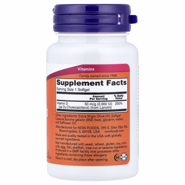 NOW FOODS Vitamin D-3 2000 IU 120Softgels